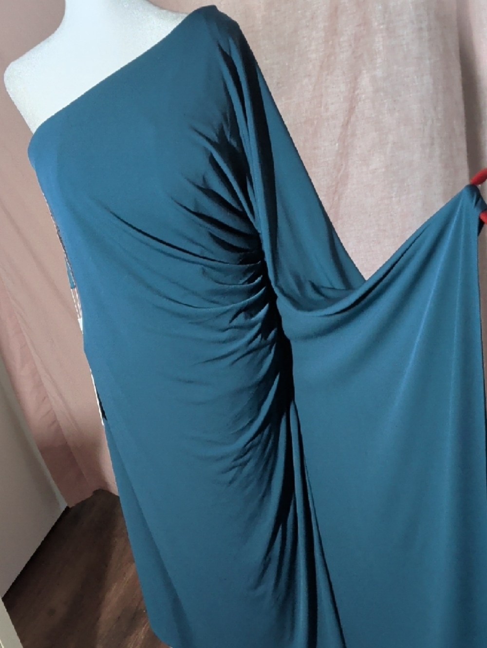 Mac Duggal Teal One-Shoulder Draped Asymmetrical Gown - Picture 6 of 12